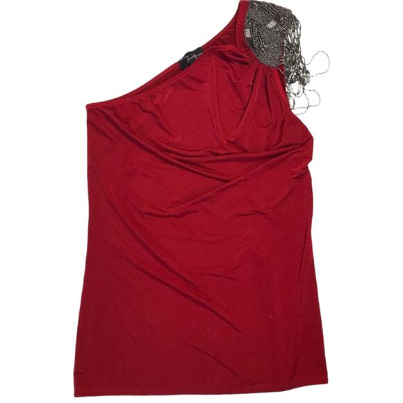 Forever 21 One-Shoulder Top Red Gunmetal Beading Womens Size Large Y2K NWT - Picture 2 of 9